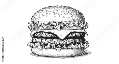 Hand drawn cheeseburger isolated on white background