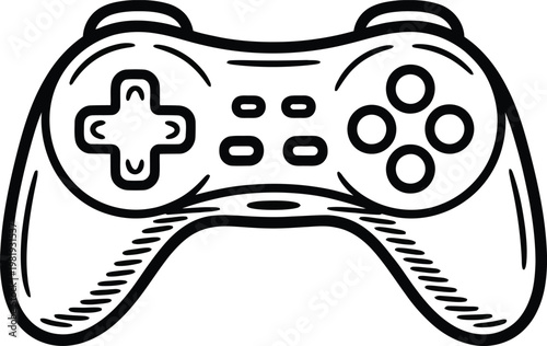 A hand drawn outline illustration of a classic gaming controller for video game entertainment and fun