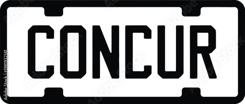 A rectangular metallic license plate featuring the bold brand name Concur written in heavy block lettering