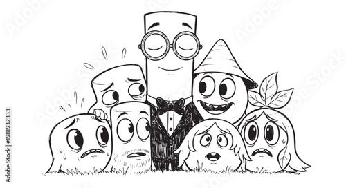 Group of cute cartoon characters with different expressions