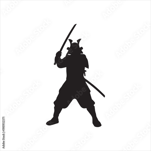  Samurai Warrior Silhouette with Katana in Battle Stance Minimal Vector