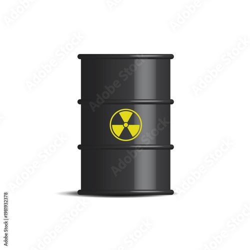 Radioactive waste barrel. Toxic barrel with hazard symbol. Isolated on white background.