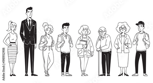 Group of diverse people of different ages and professions standing together