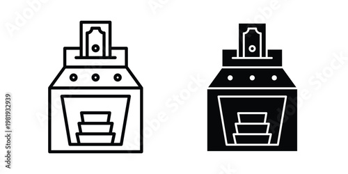 Money counting machine icon vector logo. icons in solid, editable strokes.