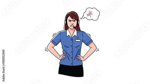 Customer support woman wearing a headset looks very angry with steam coming from her head to show intense irritation.