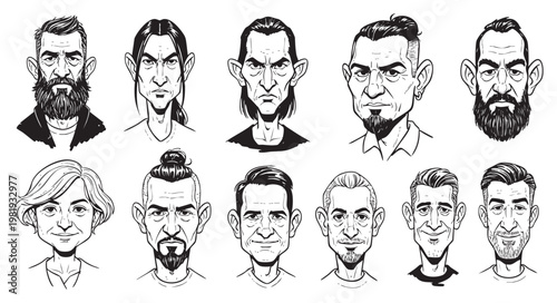 Set of diverse male and female character portraits in cartoon style