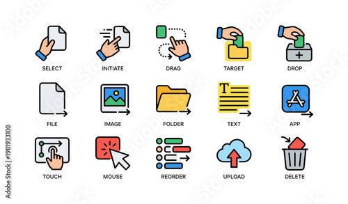 Colorful user interface icons for file manipulation and app management
