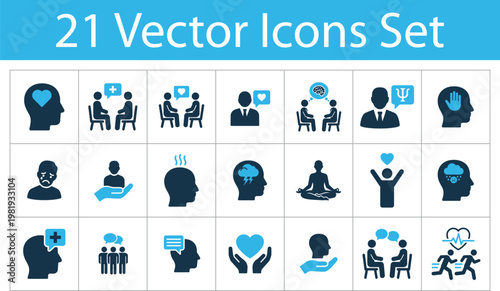 Vector icons set for mental health and wellness concepts