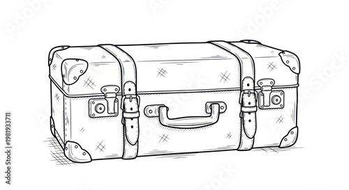 Vintage suitcase sketch, retro travel luggage, hand-drawn illustration