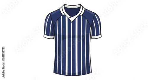 Blue and white striped soccer jersey, sportswear mockup, team uniform front view