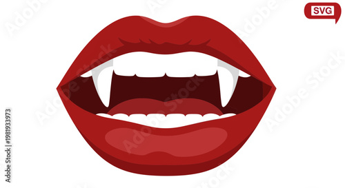 Vampire lips with fangs, red mouth open, Halloween horror concept