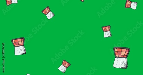 Digital animation of multiple makeup palette icons falling against black background