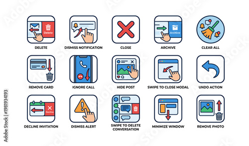 User interface icons for notifications, file management, and communication