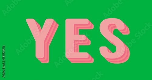 Digital animation of yes text with shadow effect against black background