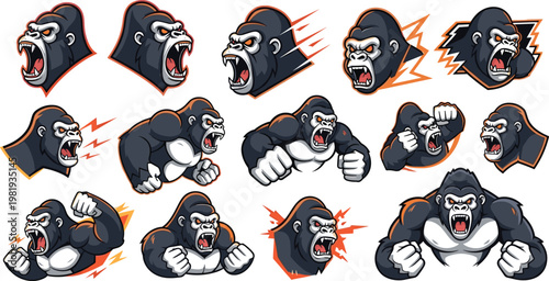 Orangutan Cartoon Collection with Multiple Poses and Expressions, Primate Animal Characters Set, Sitting Standing and Walking Actions Vector Illustration Design.