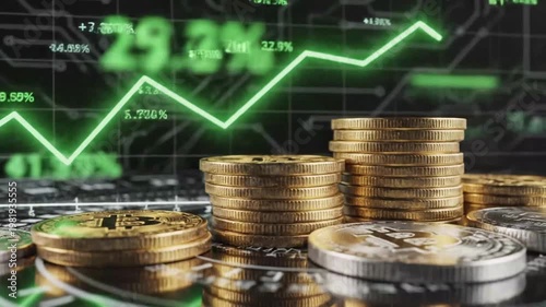 Dynamic digital banking concept illustrating stock market growth with futuristic visualization