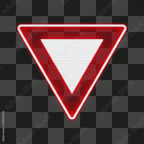 Reflective red yield road traffic sign isolated on transparent background modern graphic design element