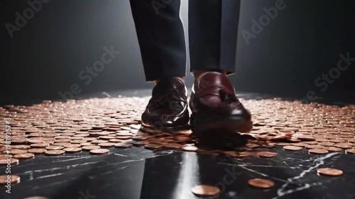 Businessperson Walking on a Path of Coins Symbolizing Wealth and Financial Growth in a Dynamic Setting