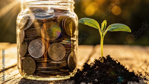 eco-conscious savings inspired by growth and nurturing of a young plant in sunlight