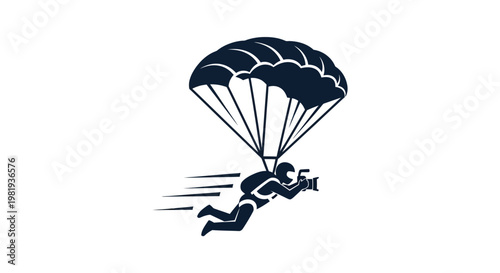 Person in free fall with parachute.