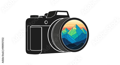 Camera with colorful mountain view.