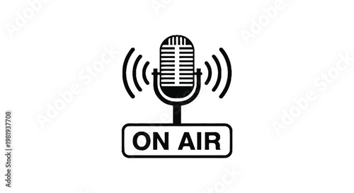 Classic retro microphone vector illustration with "on air" sign for broadcasting and podcasting