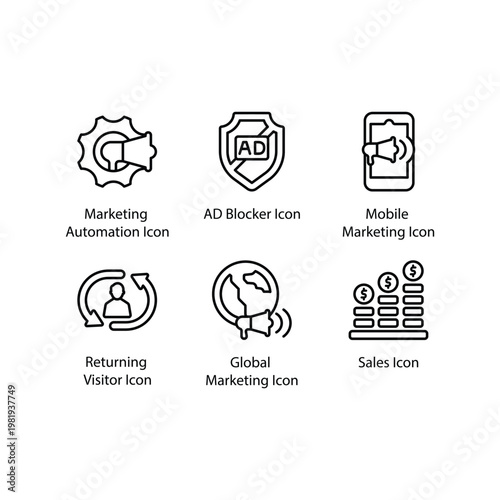 Marketing Automation, AD Blocker, Mobile Marketing, Returning Visitor, Global Marketing, Sales, icon