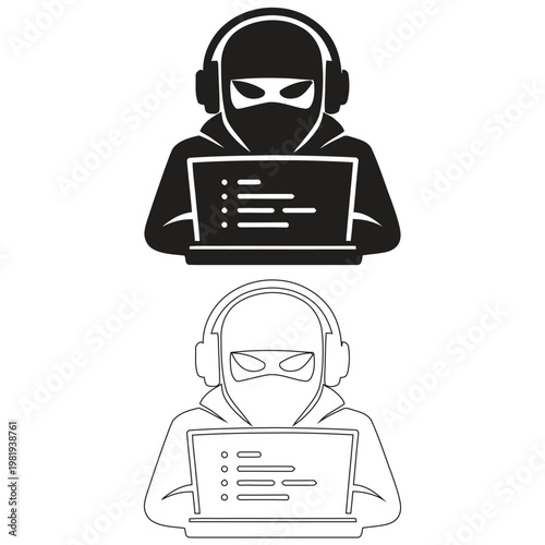 anonymous hackers with laptops and headsets.