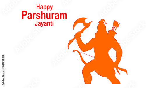  Happy Parshuram Jayanti orange silhouette of Lord Parashurama holding axe and bow, ideal for Hindu festival banners, greeting cards, social media posts, and celebration designs