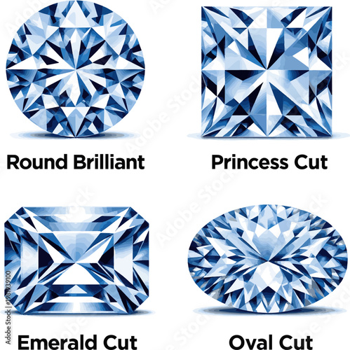  Create a realistic kinds of deferent Diamonds vector art with white background.