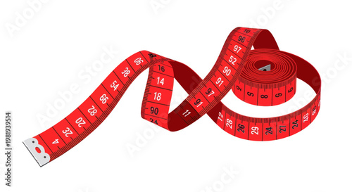 Red Measuring Tape Unfurled Isolated on White Background