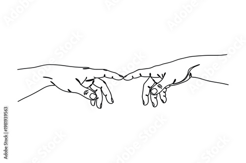 Minimalist Continuous Line Two Hands Touching Fingers Connection Concept Line Art Vector illustration.