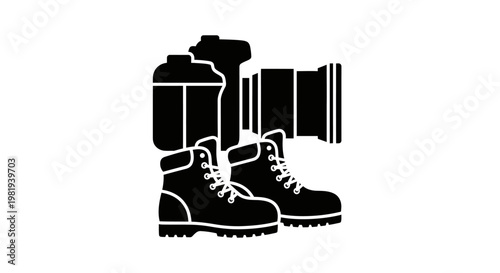 Black silhouette of hiking boots.