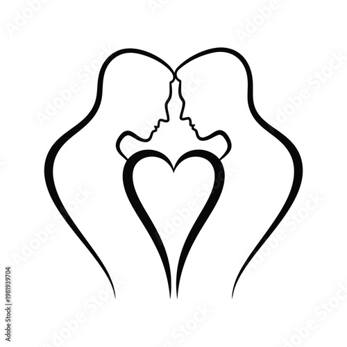 Minimalist Gay Couple Love Symbol Romantic Relationship Scene Line Art Vector illustration.