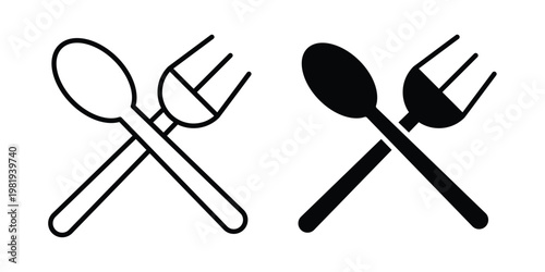 Spoon and Fork icon vector logo. icons in solid, editable strokes.