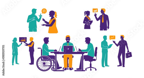 Diverse people working in office space.