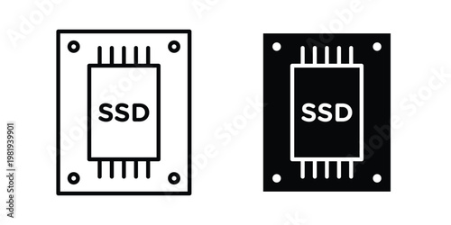 SSD drive icon vector logo. icons in solid, editable strokes.