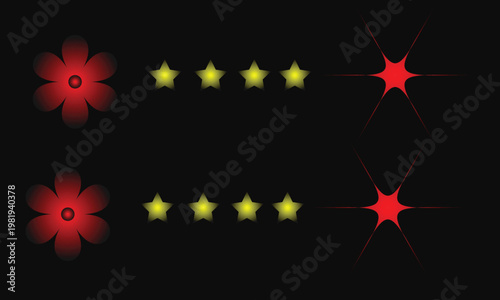 Glowing Floral and Star Light Icons Collection on Dark Background