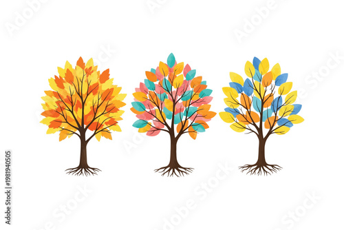 Colorful autumn trees a vibrant digital illustration of seasonal change
