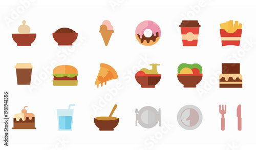 Editable tasty filled food icon collection with snacks desserts and drinks for UI and app design