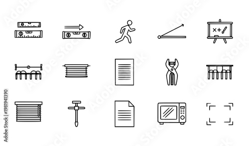 Editable horizontal outline icons collection with alignment tools movement and layout elements for UI design