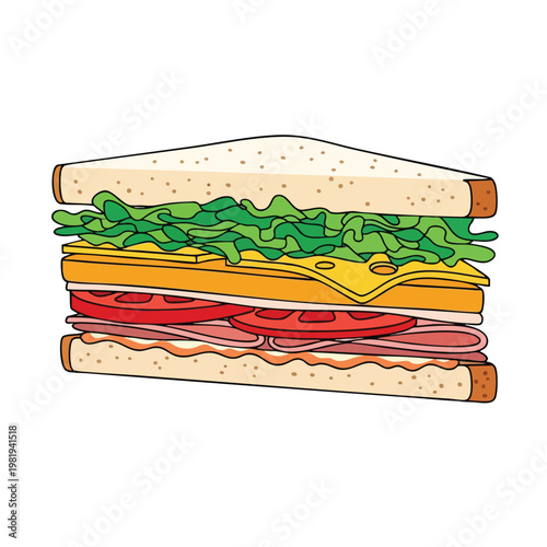 Delicious Multi Layer Sandwich with Fresh Veggies and Meats