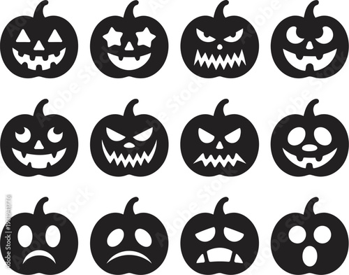 Halloween pumpkin set illustration with spooky jack o lantern faces design collection