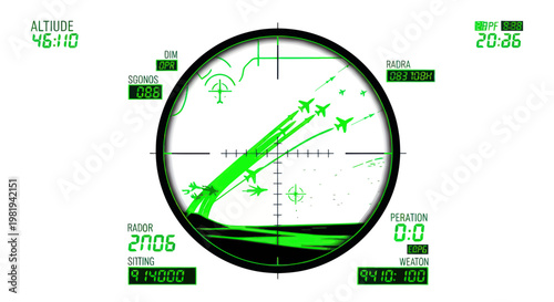 Fighter Jets Formation Flying In Digital Scope View