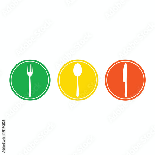 Colorful Cutlery Icons Set for Food and Dining Themes