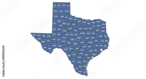 Texas Map with County Borders and Names - Isolated on White
