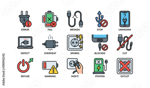 Electrical device issues: error symbols and warnings for safety awareness