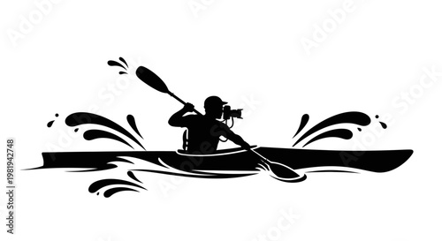 Person Paddling a Kayak Silhouette Sport.