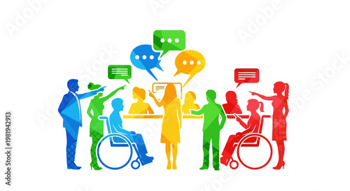 Diverse people communicating with each other.