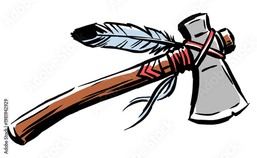 Warrior spirit. Traditional heritage artwork. Ethnic tribal axe design for outdoor adventure, vintage print, sticker and lifestyle branding.